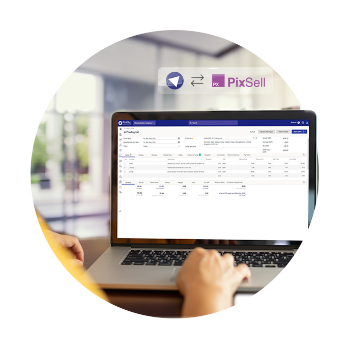 PixSell integrating with Profit4 ERP on a laptop